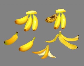 karikatür meyveler bananas muz kabuk meyve düşük polimodel el boyalı mutfak atıklar sebze atık 3d print model - Mito3D