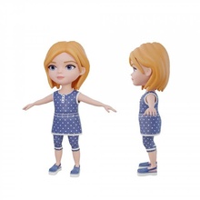 cartoon girl dark blue costume baby female character 3d blender cute blonde brunette redhair stylized head body people woman human face 3d print model - Mito3D