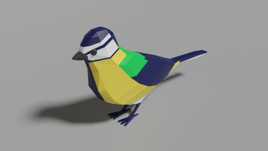 dessin animé génial mésange lowpoly animal oiseau forêt nature grand titre ailes 3d print model - Mito3D