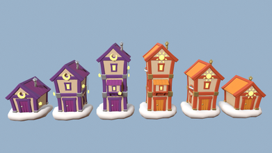 karikatür evler Güneş ay toon stilize ev kulübe kırsal bölge ülke kasaba kentsel paketlemek sahne bulut peri büyü muhteşem fantastik masalı rüya 3d print model - Mito3D