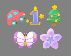 cartoon icon - car-number1-christmas tree-butterfly-flower number element car christmas tree butterfly flower design lowpolymodel hand painted models 3d print model - Mito3D