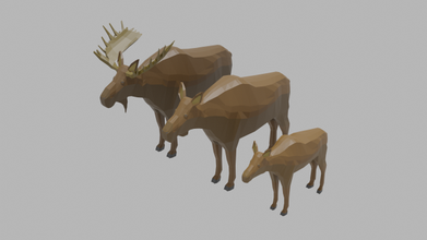 cartone animato alce famiglia 3d modello in cervo 3dexport lowpoly animale mammifero foresta natura cucciolo 3d print model - Mito3D