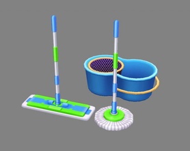 karikatür boksör kova 3d model in ev halkı öğeler 3dexport temizlik gereçler temiz oda işi düşük polimodel el boyalı araç faraş temizleyici silme pamuklu paspas varil araçlar 3d print model - Mito3D