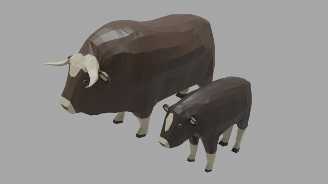 dibujos animados almizcle ox familia lowpoly animal mamífero naturaleza ártico invierno buey almizclero 3D print model - Mito3D