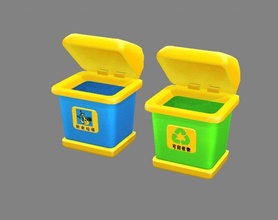cartoon plastic trashcan - rectangle 3d model in household items 3dexport trash kitchen waste recycling garbage rubbish houseware dustbin dining room recycle 3d print model - Mito3D