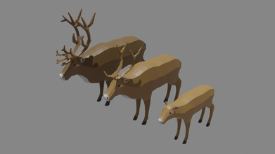 cartoon reindeer family lowpoly animal mammal nature arctic winter 3d print model - Mito3D