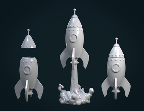 dibujos animados cohete 3d impresión modelo in vehículo 3dexport creciente ovni luna espacio estrella cosmos selestial constelación galaxia asteroide cielo astronomía meteoroide galáctico astronauta 3d print model - Mito3D