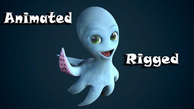 cartoon squid squidward octopus characters toon blue deep sea ocean fish animated rigged baby 3d print model - Mito3D