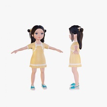 dessin animé stylisé fille brunette enfant femelle personnage femme 3d bébé corps tête visage cheveux mignonne costume 3d print model - Mito3D