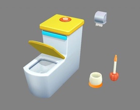 cartoon toilet - brush paper lavatory loo lav bathroom washroom restroom lowpolymodel hand painted household 3d print model - Mito3D
