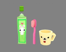 cartoon toothpaste - toothbrush water cup toilet bathroom wash gargle personal items lowpolymodel brush household hand painted 3d print model - Mito3D