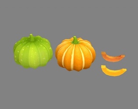 dibujos animados vegetal calabaza trozo vegetales comida cocina cocinar vegetariano platos granja ingredientes lowpolymodel mano pintado verde 3d print model - Mito3D