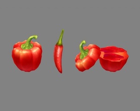 dessin animé légume rouge chili tranche 3d modèle in 3dexport poivre légumes lowpolymodel aliments cuisine cuisinier végétarien vaisselle ferme ingrédients main peint épicé chaud latin paprika 3d print model - Mito3D