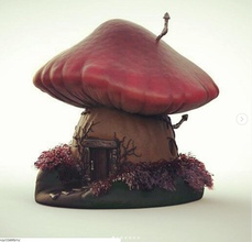 casita hongo cogumelo casa 3d impressão modelo in escultura 3dexport duende hobbit morada techo puerta planta bilbo jardín jardim brinquedo juguete cogumelos 3d print model - Mito3D