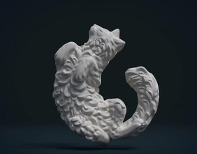 cat bas-relief curls sculpture carving kitty ornament kitten 3d print model - Mito3D
