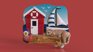 gato playa temático modelo 3d impresión in memorables 3dexport imán refrigerador regalo alivio vela miniaturas imprimible producto producción plastico realce mamífero accesorio 3d print model - Mito3D