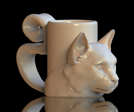 gatto tazza 3d Stampa modello animale piatti Prodotto bevanda tè caffè cucina potabile testa coda ciotola felino quadrupede foca bicchiere argilla carina 3d print model - Mito3D