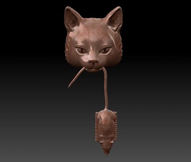 cat door knocker sculpture mouse rat tail wall sculpt handle art sculptures lion head 3d print model - Mito3D
