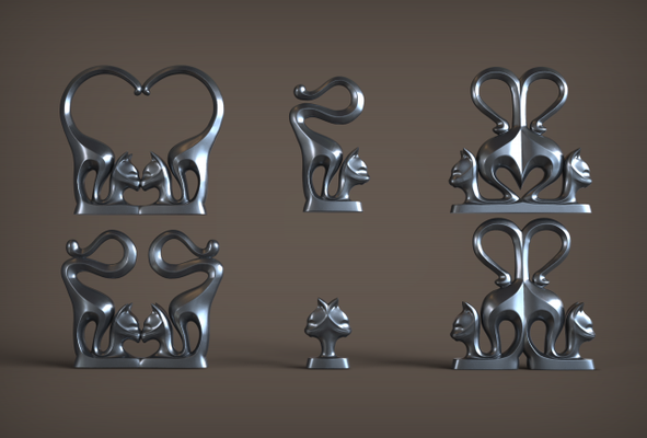 kedi heykelcik ayarlamak 3d yazdır model in heykel 3dexport öz sanat seramik hayvan şekil oyuncak tasarım dekorasyon porselen minyatür figürinler modern şirin yazdırılabilir 3dprint cat love 3d print model - Mito3D
