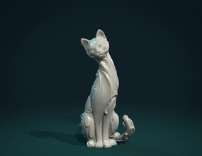 Katze Figur cat verzierte statue art-nouveau-Stil modern Barock Kunst Dekoration Teufel scrollt slim 3d print model - Mito3D