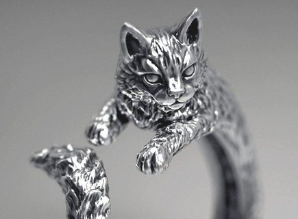 chat bague anneaux minou bijoux animal compagnie félin chaton câlin velu imprimable cadeau mariage sculpture or argent mignonne mignon 3d print model - Mito3D