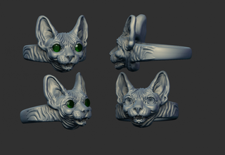 gato esfinge anillo 3d impresión modelo in anillos 3dexport bronce oro metal naturaleza animal mamíferos tierra arcilla 3d print model - Mito3D