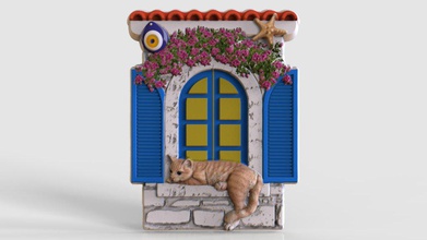 fenêtre cat modèle en relief fridgemagnet l'aimant refrigeratormagnet cadeau catrelief sailmagnet catmodel les miniatures que des souvenirs imprimable produit de production plastique gaufrage mammifères réfrigérateur catinthewindow la mur 3d print model - Mito3D