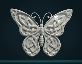 celtic butterfly relief insect jewelry wings badge fantasy embroidery pattern stylized knot 3d print model - Mito3D