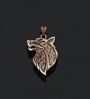 celtic wolf ornaments pendant pendants necklace jewelry wood texture ornamental viking keltic odin keltik celtik qeltiq qeltik celt kelt ornament talisman head 3d print model - Mito3D