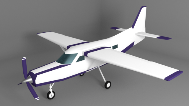 cessna 208 poly plane caravan propeller drone civilian cycles simple low-poly blender 3D print model - Mito3D