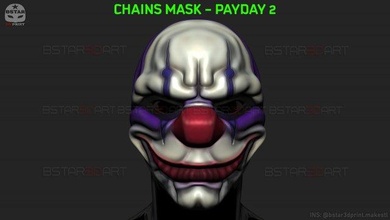 catene maschera giorno paga 2 halloween cosplay 3d stampa modello in gioco accessori 3dexport hoxton payday2 pagare orrore spaventoso giocattoli dallas stl lupo 3d print model - Mito3D