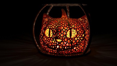 le chat du cheshire d'halloween de la lampe cat fête 3d l'impression gourde spooky effrayant décor nuit lumière art 3d print model - Mito3D