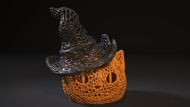 cheshire hat pumpkin halloween voronoi decor interior decoration 3d printing vintage headdress art 3d print model - Mito3D