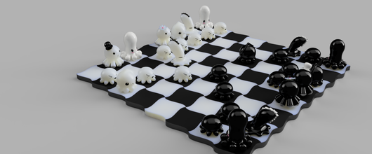 xadrez kawai polvo Projeto 3d impressão modelo plano jogo inteligência batalha jogos imprimível rainha cavaleiro mente estatueta concorrência desafio branco bispo guerra borda brinquedos brinquedo 3d print model - Mito3D