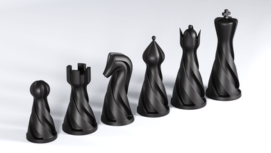 chess set pieces spiral 3d print model in board games 3dexport pawn knight figure queen game piece bishop printable cnc king rook gamestoys statue art toys 3d print model - Mito3D