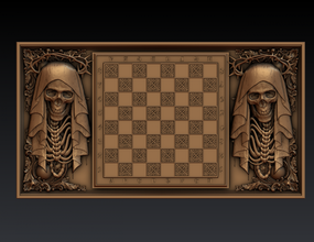 chessboard death 3d print model in sculpture 3dexport woodcarving woodworking cnc artcam aspire relief 3d print model - Mito3D