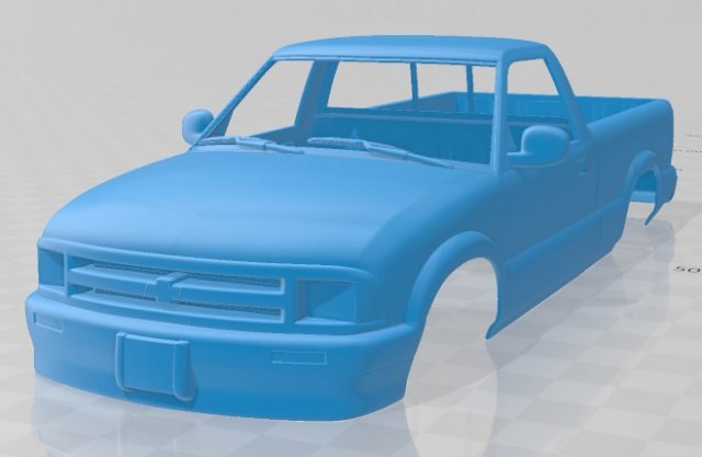 chevrolet s10 single cab 1994 printable body car 3d print model in automotive 3dexport slot scalextric tamiya rc miniz hobby micro crawler 3D print model - Mito3D