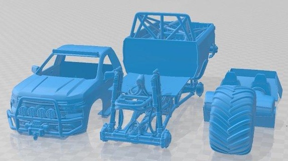 chevrolet silverado monster truck 2019 printable automotive slot scalextric tamiya rc miniz hobby micro 3d print model - Mito3D
