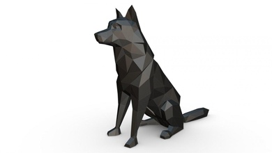 chien loup 2 3d print model in animals 3dexport art gift lowpoly 3dprint animal decor figurine interior design miniatures sculpture statue toy papercraft origami dog wolf wolfdog 3d print model - Mito3D