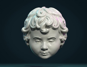 Kind Kopf Gesicht Locken Schriftrollen Barock Skulptur 3d print model - Mito3D