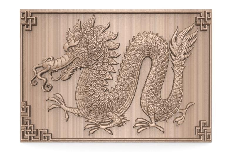 chinês Dragão cnc alívio madeira escultura parede decoração moagem relevo 3D print model - Mito3D