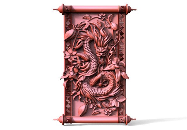 Cinese Drago cnc segni loghi arte sollievo fantasia fiori 3D print model - Mito3D