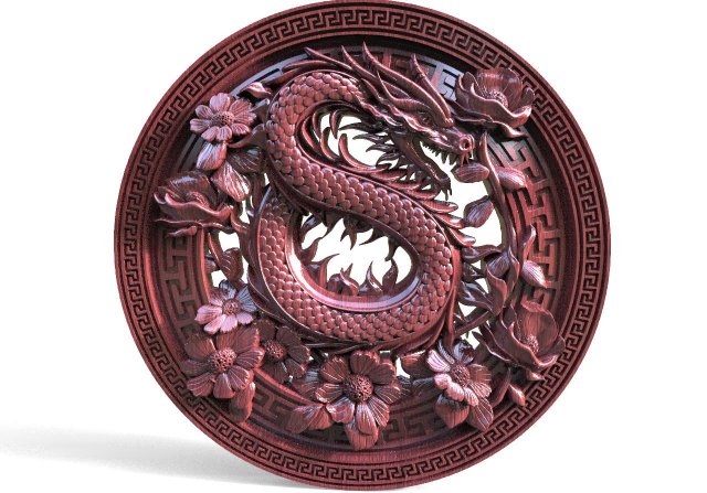chinois dragon cnc panneaux logos art soulagement fleurs 3D print model - Mito3D