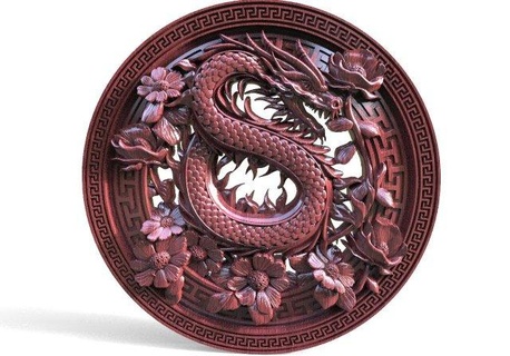 Cinese Drago cnc segni loghi arte sollievo fiori 3d print model - Mito3D