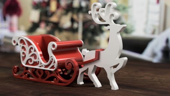 christmas sled decor decoration table cool xmas santa creative deer 3d print model - Mito3D