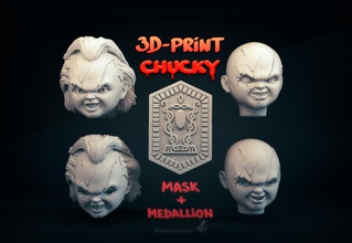 chucky maske 3d drucken modell meme 3dexport puppe mörder messer kerl unheimlich film grusel böse halloween 3dprint chuckydoll andy kopfmaske 3d print model - Mito3D