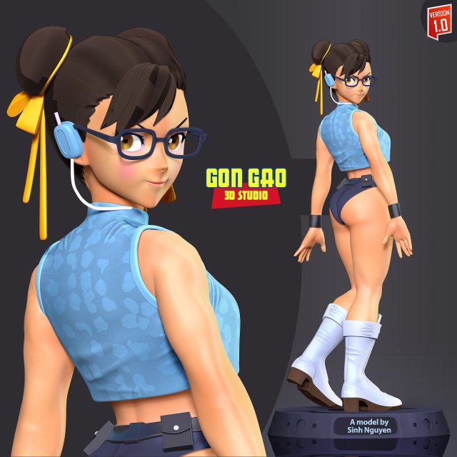 chun-li looked back woman chunli streetfighter capcom gamecharacter game-character warrior stylized female 3dprint 3dprinting statue figure 3D print model - Mito3D