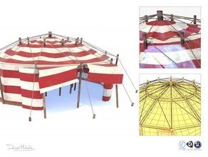 circus tent pbr animal red clown arcade carnival funfair stage holiday fun funny dirty logs place funpark camp exterior arena 3d print model - Mito3D