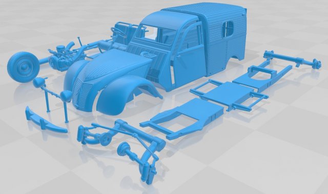 Citroen 2cv azu furgão imprimível automotivo fenda escalextrico Tamiya rc miniz passatempo micro 3D print model - Mito3D