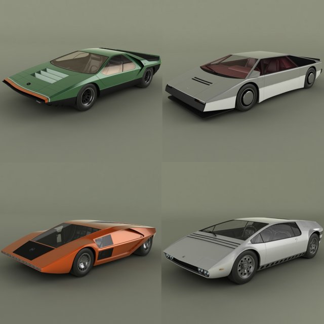 classique concept voitures 3d modèle in 3dexport voiture collection futuriste alfa romeo chouette aston martin bouledogue bizarre manta lancia stratos zéro sport supercar 1968 1969 3D print model - Mito3D